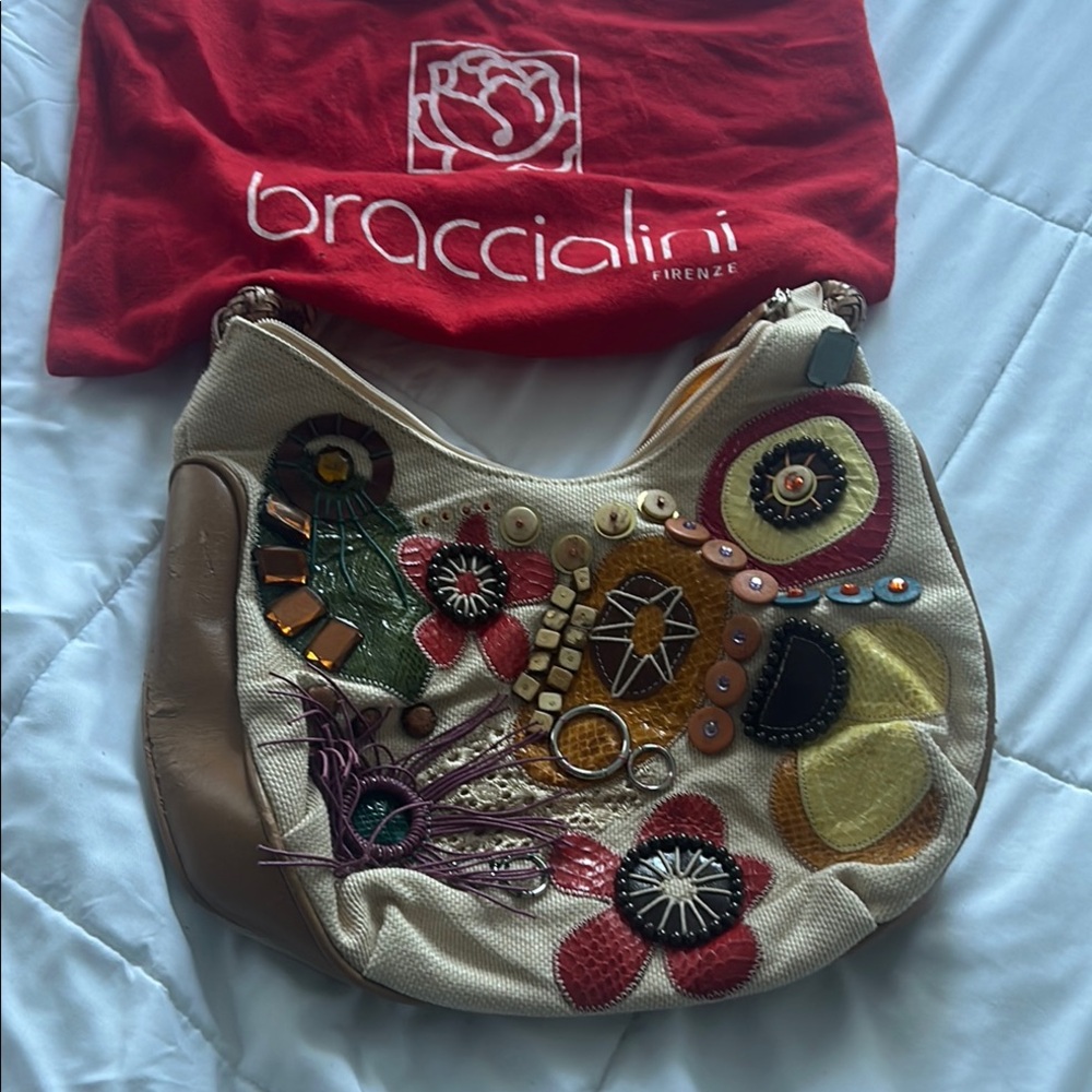 Red and Cream Hobo Bag with Owl Design
